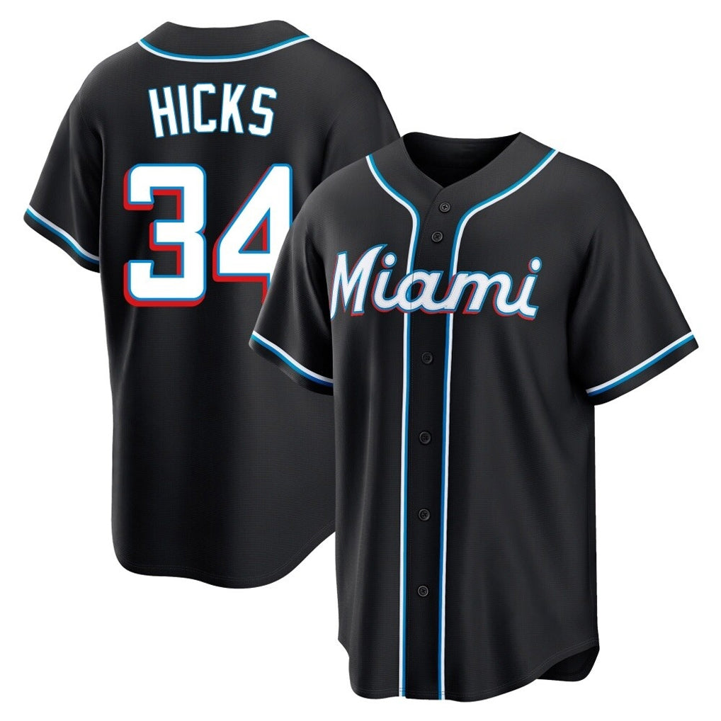 Blandc M.Marlins #34 Liam Hicks Player Black Fashion Out Home Game Stitched Jerseys