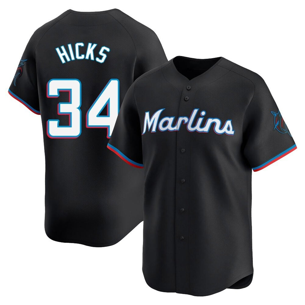 Blandc M.Marlins #34 Liam Hicks Player Black Home Limited Stitched Jerseys
