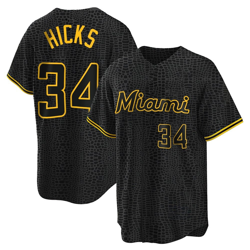 Blandc M.Marlins #34 Liam Hicks Player Black Snake Skin City Home Game Stitched Jerseys