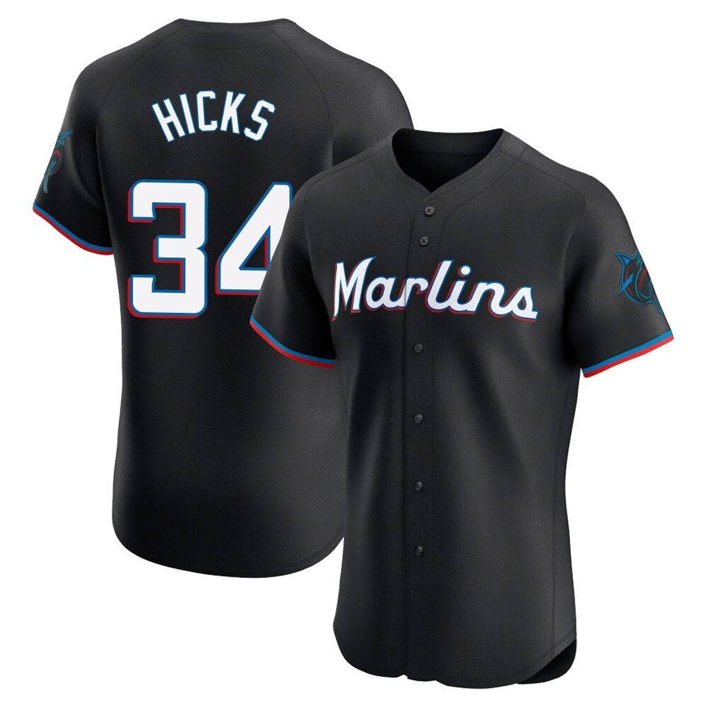 Blandc M.Marlins #34 Liam Hicks Player Black Vapor Home Limited Elite Stitched Jerseys