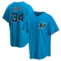 Blandc M.Marlins #34 Liam Hicks Player Blue Home Game Stitched Jerseys