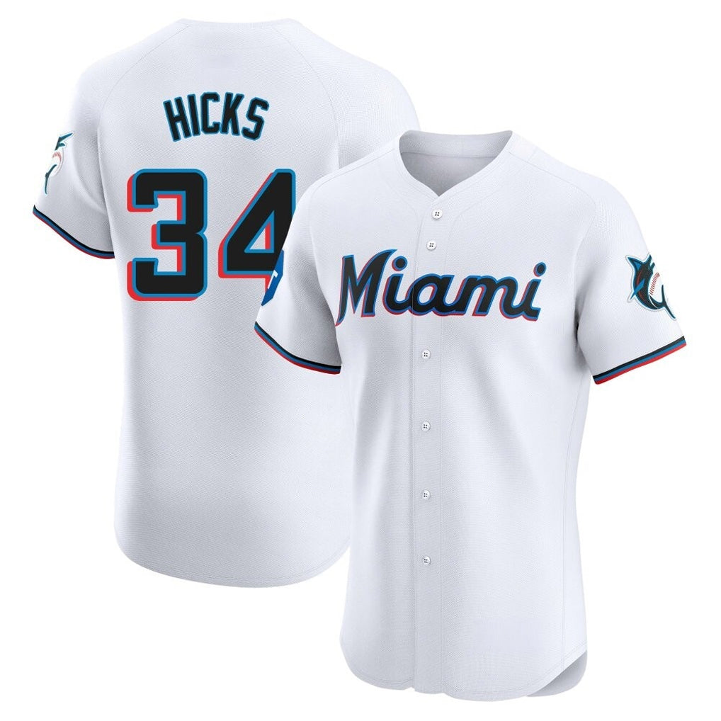 Blandc M.Marlins #34 Liam Hicks Player White  Home Limited Elite Stitched Jerseys