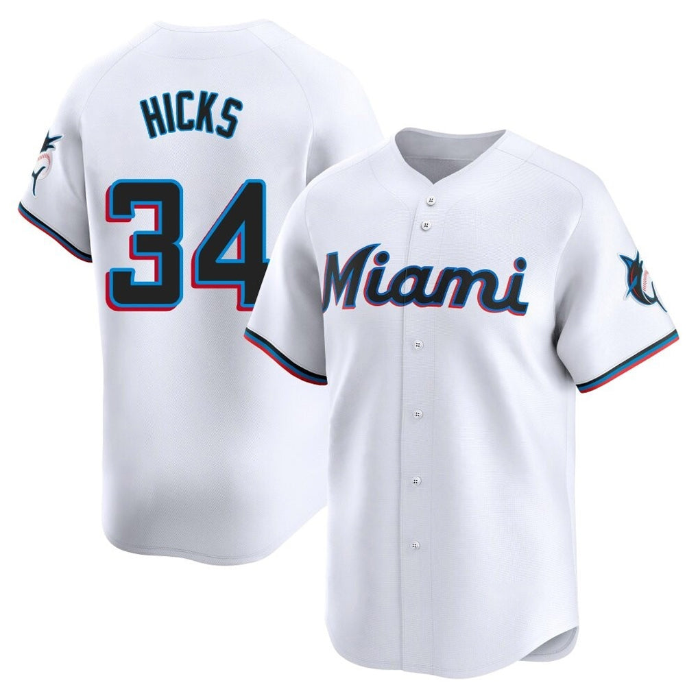 Blandc M.Marlins #34 Liam Hicks Player White  Home Limited Stitched Jerseys