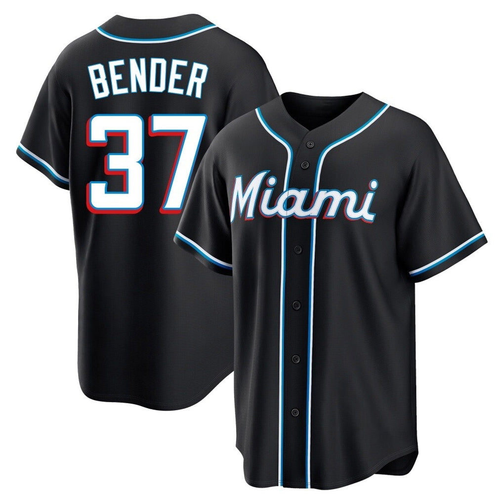 Blandc M.Marlins #37 Anthony Bender Player Black Fashion Out Home Game Stitched Jerseys