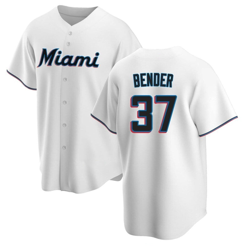 Blandc M.Marlins #37 Anthony Bender Player White  Home Game Stitched Jerseys