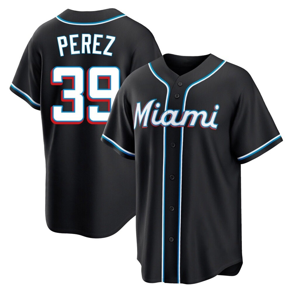 Blandc M.Marlins #39 Eury Perez Player Black Fashion Out Home Game Stitched Jerseys