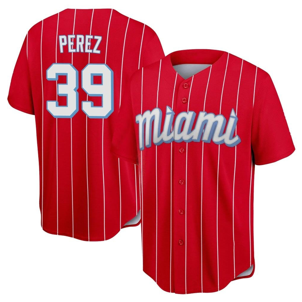 Blandc M.Marlins #39 Eury Perez Player Red City Connect Home Game Stitched Jerseys