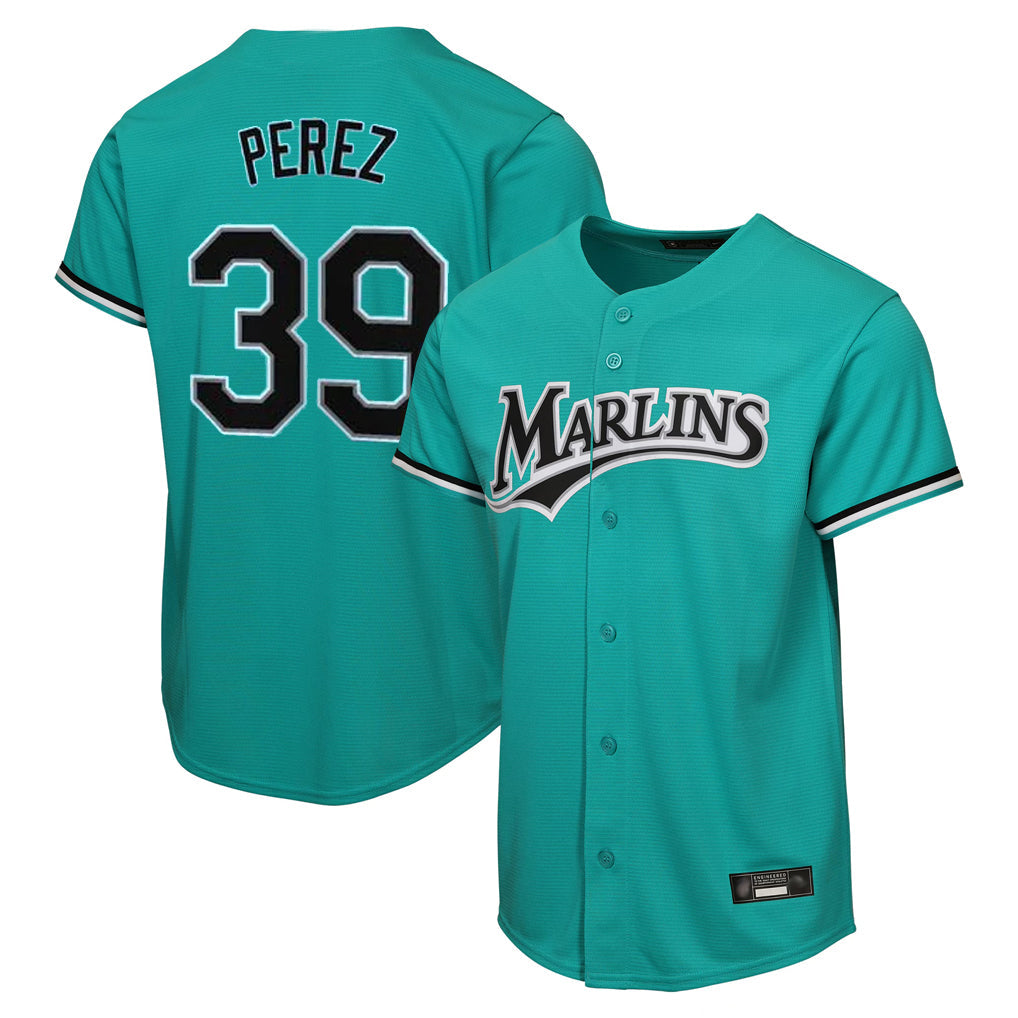 Blandc M.Marlins #39 Eury Perez Player Teal Home Game Stitched Jerseys