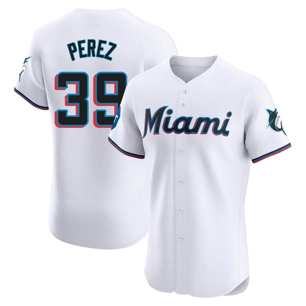 Blandc M.Marlins #39 Eury Perez Player White  Home Limited Elite Stitched Jerseys
