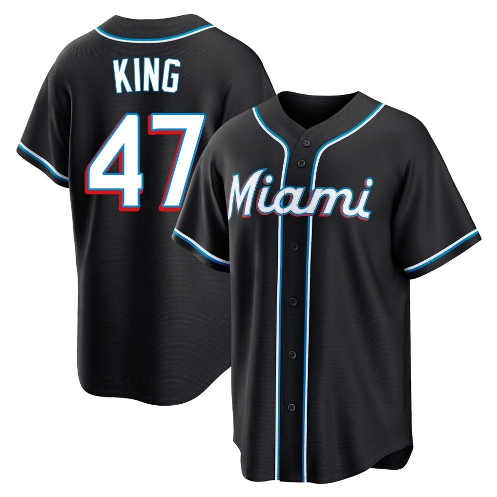 Blandc M.Marlins #47 John King Player Black Fashion Out Home Game Stitched Jerseys