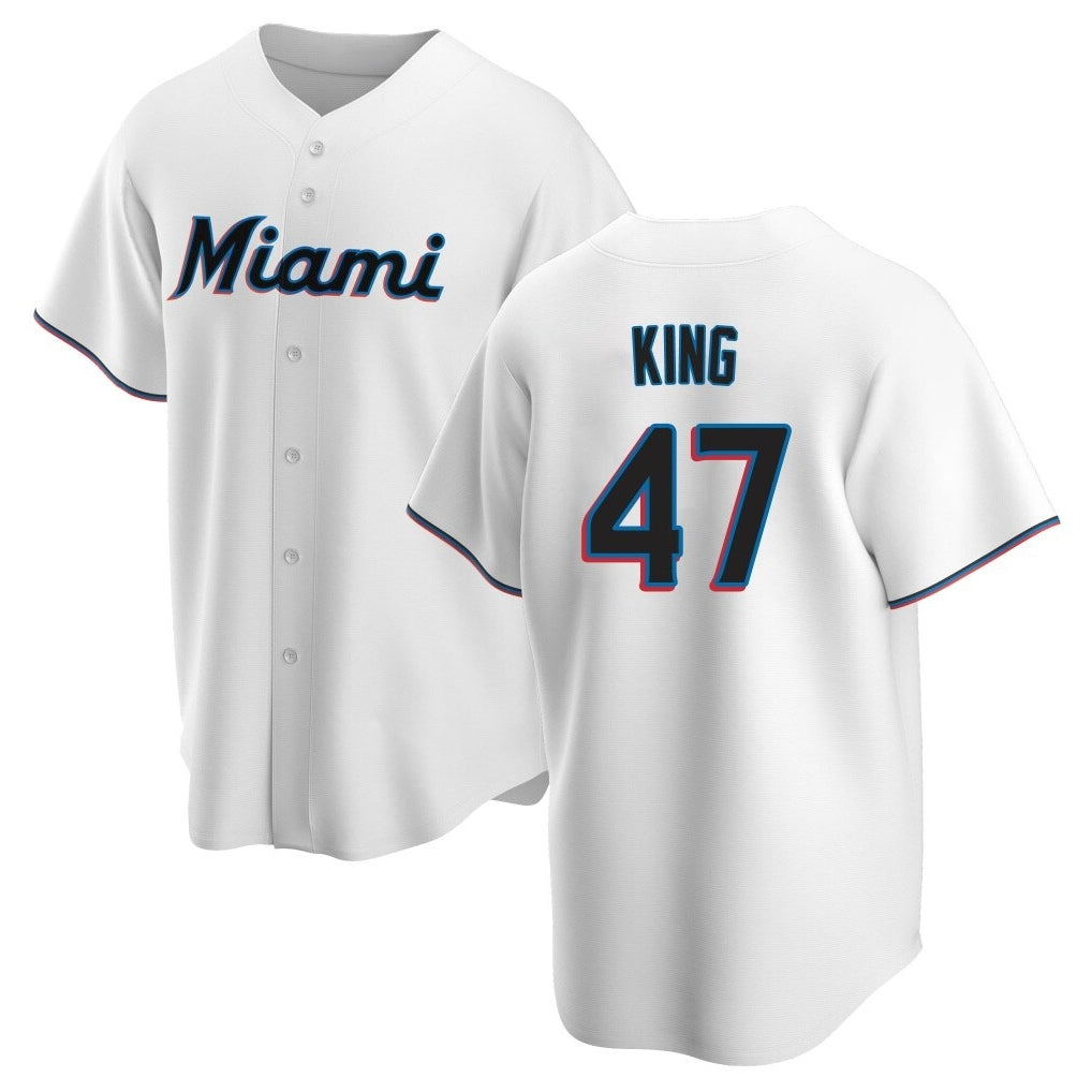 Blandc M.Marlins #47 John King Player White  Home Game Stitched Jerseys