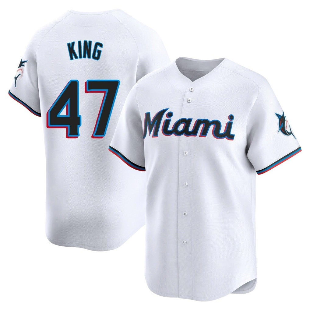 Blandc M.Marlins #47 John King Player White  Home Limited Stitched Jerseys