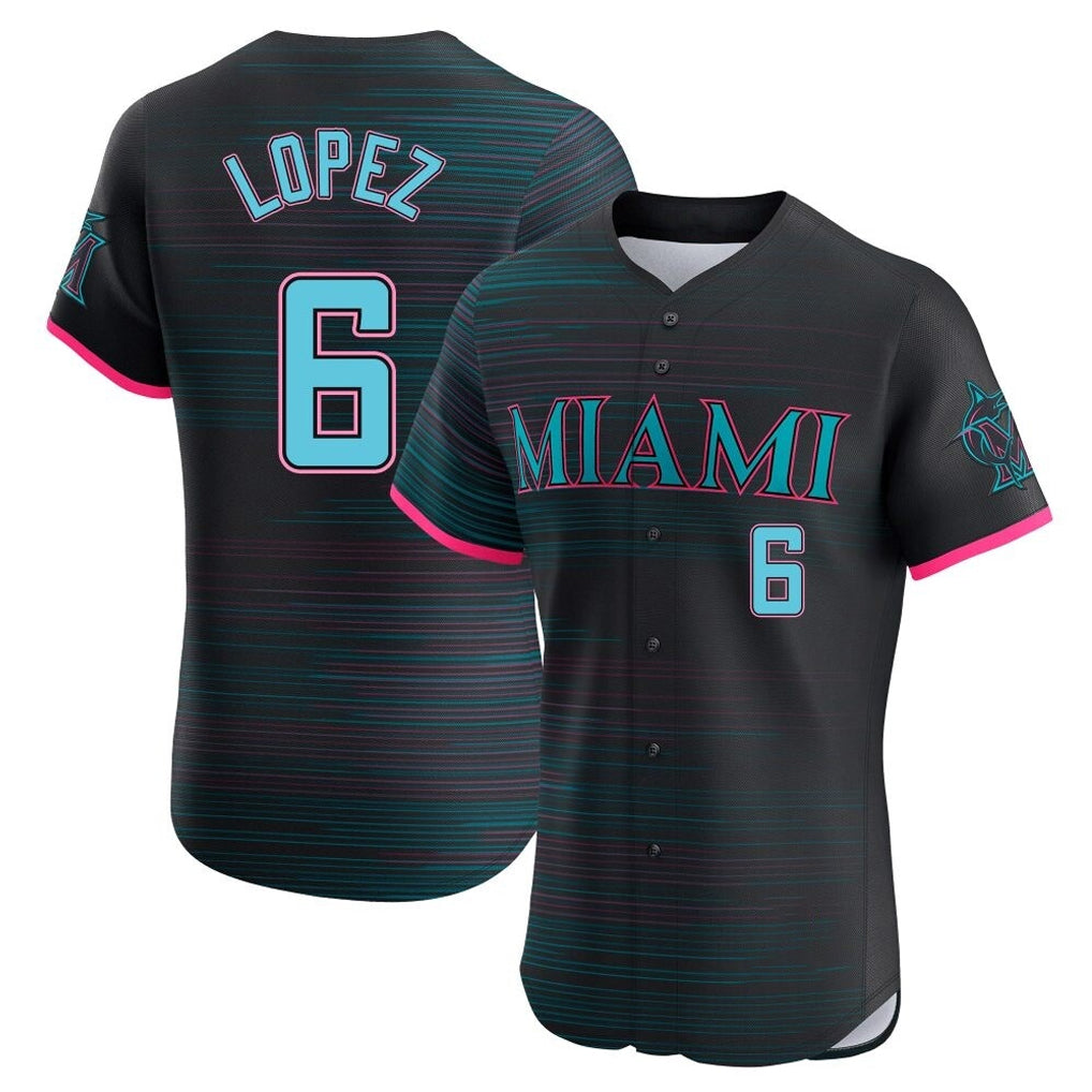 Blandc M.Marlins #6 Otto Lopez Player Black City Connect Home Limited Elite Stitched Jerseys