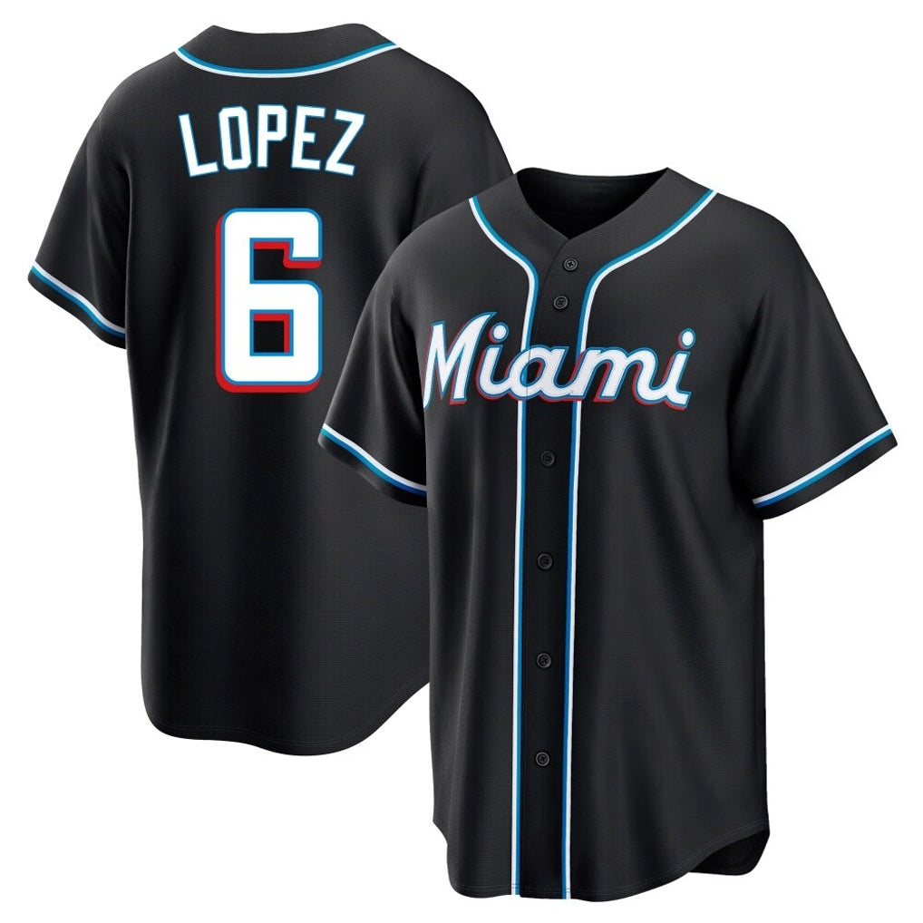 Blandc M.Marlins #6 Otto Lopez Player Black Fashion Out Home Game Stitched Jerseys