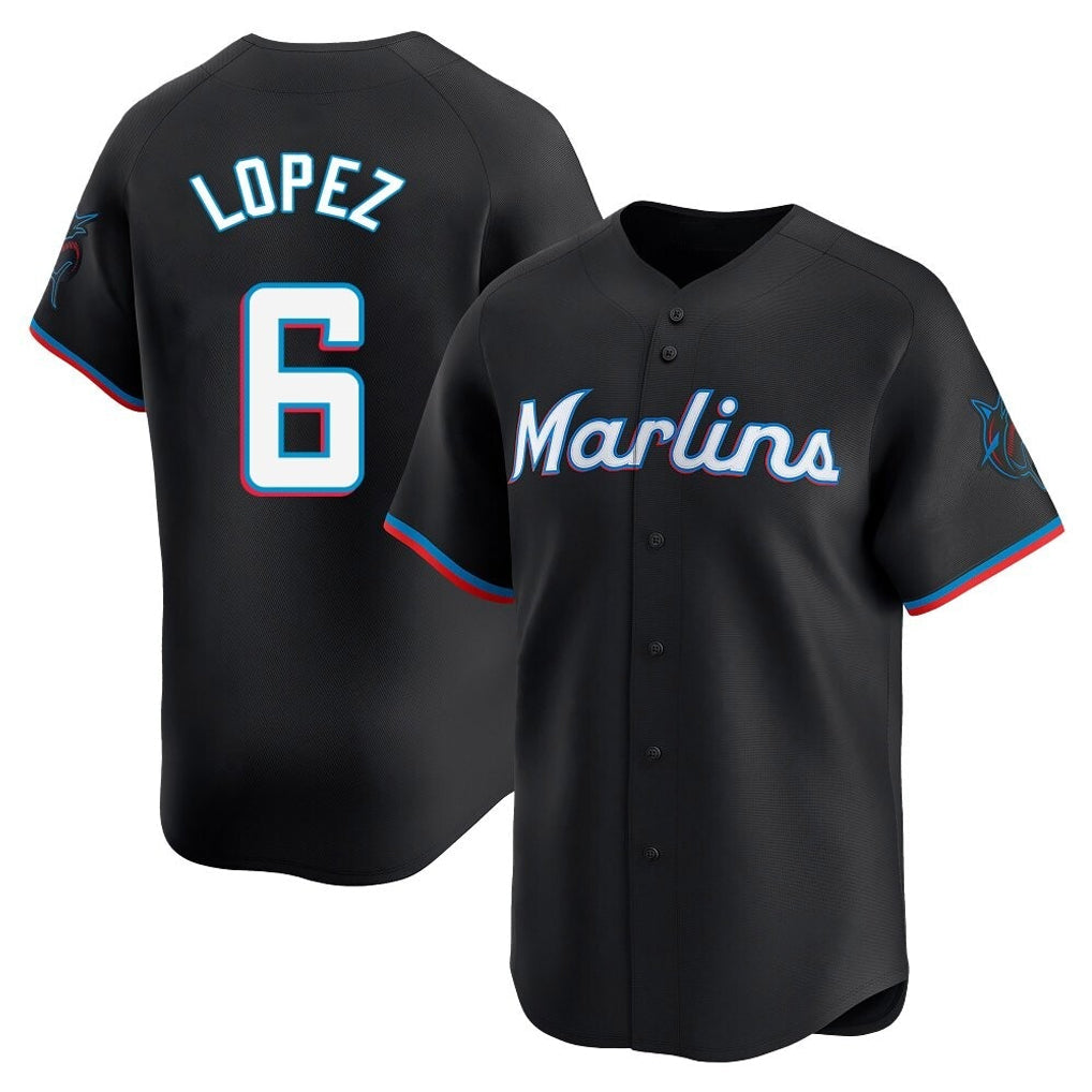 Blandc M.Marlins #6 Otto Lopez Player Black  Home Limited Stitched Jerseys