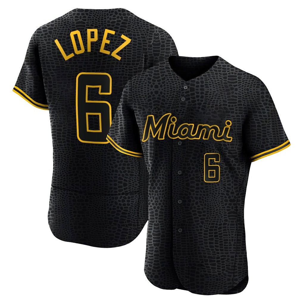 Blandc M.Marlins #6 Otto Lopez Player Black Snake Skin City Home Limited Elite Stitched Jerseys