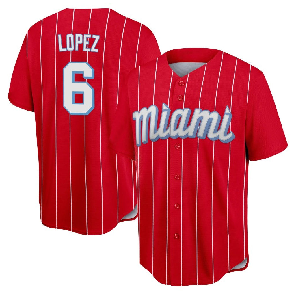 Blandc M.Marlins #6 Otto Lopez Player Red City Connect Home Game Stitched Jerseys