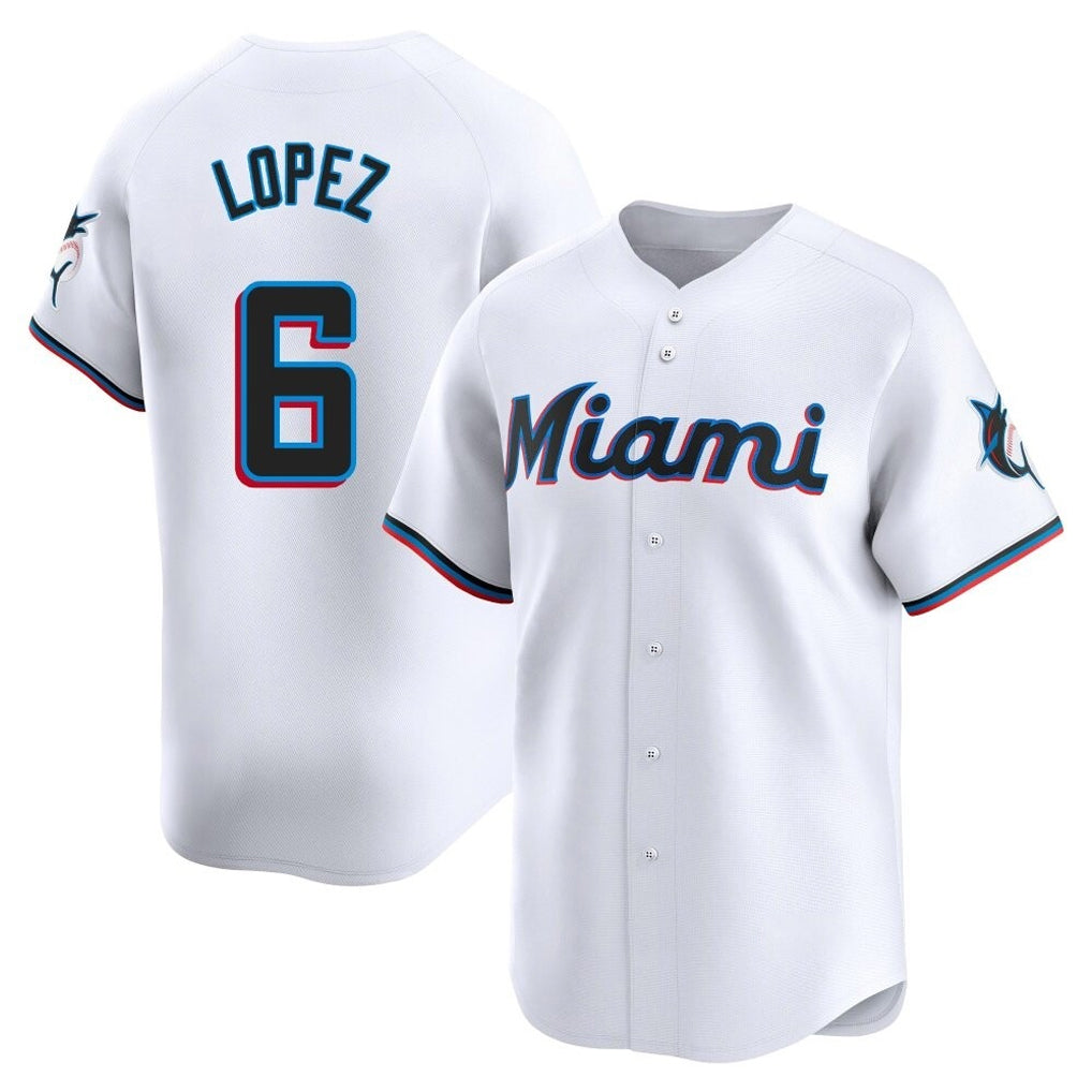 Blandc M.Marlins #6 Otto Lopez Player White  Home Limited Stitched Jerseys