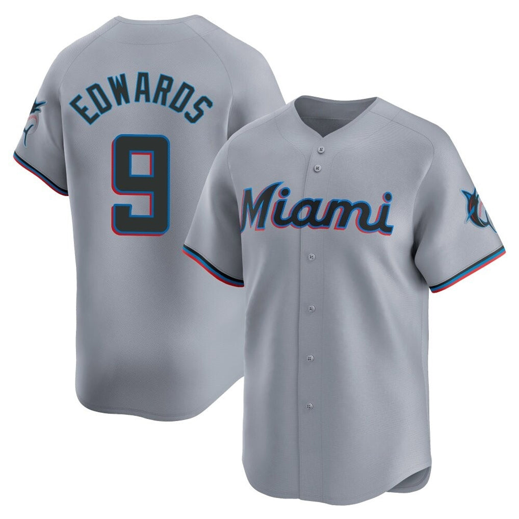 Blandc M.Marlins #9 Xavier Edwards Player Gray Home Limited Stitched Jerseys