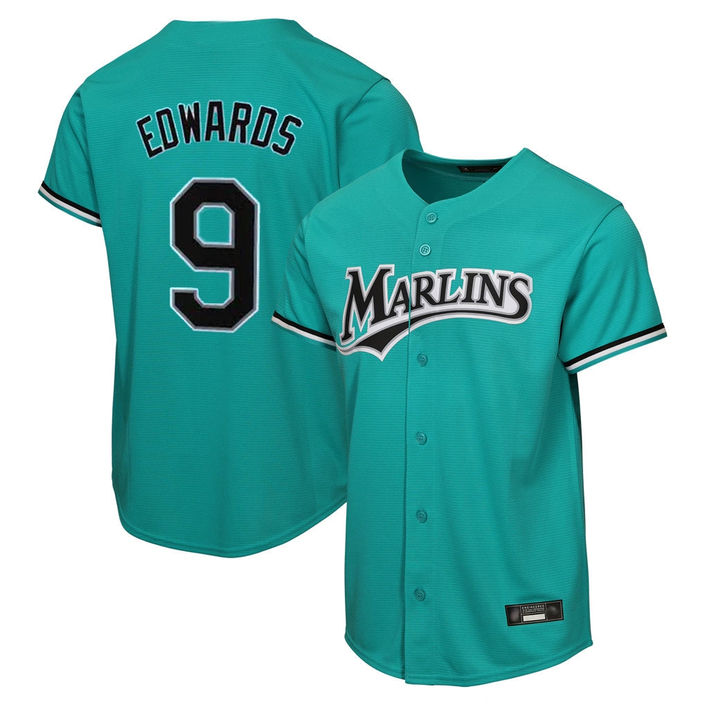 Blandc M.Marlins #9 Xavier Edwards Player Teal Home Game Stitched Jerseys