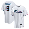 Blandc M.Marlins #9 Xavier Edwards Player White  Home Game Stitched Jerseys