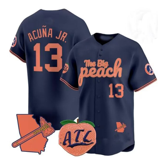 Blandc A.Braves #13 Ronald Acuna Jr. NavyThe Big Peach Vapor Stitches Personalized Jersey